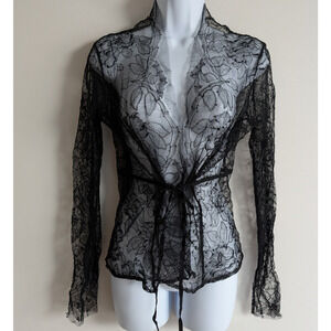 Lisa Baday Sheer Blouse Womens Small Whimsigoth Floral Vamp Dark Victorian